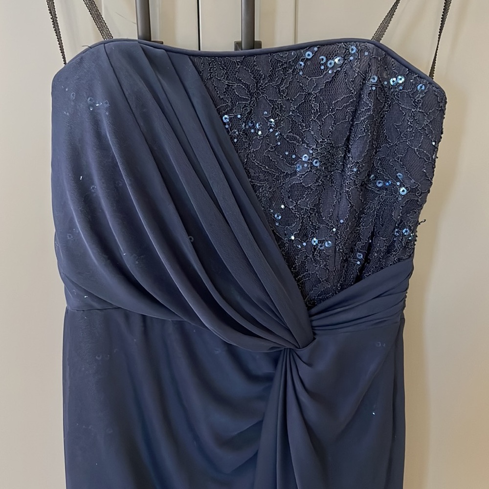 {Jump Apparel}Sz 5/6 Strapless Navy Sequined Short Dress w/Sheer Long SkirtCover